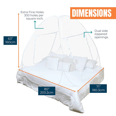 Extra Large Mosquito Net Tent For Beds And Outdoor Use Foldable Pop Up Mesh Canopy With Extra Fine Holes Dual Zipper Enclosure.
