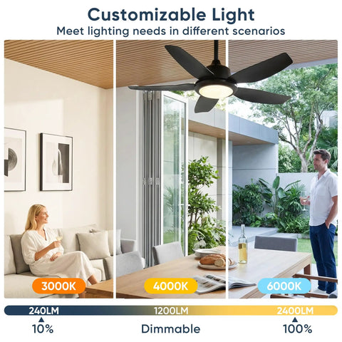 42 Inch Outdoor Ceiling Fan With Lights, IP65 Weatherproof, App And Remote Control, Dimmable 3CCT LED in modern living area