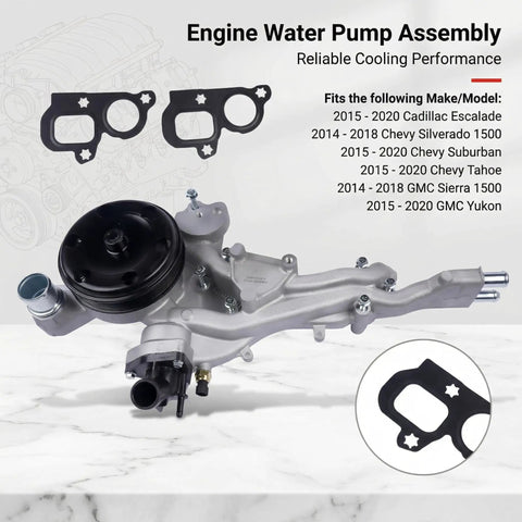 Direct Fit Water Pump Assembly For Chevy Silverado GMC Sierra Cadillac Escalade Tahoe Suburban Yukon 4.3L 5.3L 6.2L Engine with gaskets
