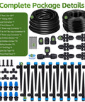 All In One 240 Foot Drip Irrigation Kit With Quick Connects For Raised Beds And Greenhouses Includes Half Inch Main Hose Quarter Inch Distribution Tubing 30 Sprayers Emitters Misters And All Fittings For Easy Automatic Watering No Fuss Setup, components displayed