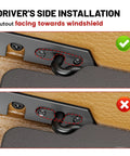 Driver's side installation instruction for Heavy Duty Sun Visor Repair Kit For Jeep Wrangler JL JK JT Gladiator Rubicon Sport.