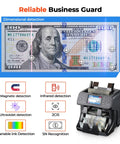 Two Pocket Money Counter Machine That Sorts Mixed Denominations With Built In Printer Counts Total Value And Sorts By Denomination Face Orientation Currency With CIS UV MG IR Counterfeit Detection Touch Screen And 2 Year Protection next to security detection features