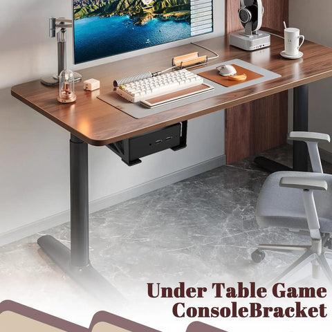 Heavy Duty Under Desk Laptop Mount To Free Up Precious Workspace And Keep Your Macbook Mini Pc Or Gaming Console Tucked Away Securely With Zero Stress Assembly For A Slick Home Office Flex with a sleek desk setup and gaming console underneath.