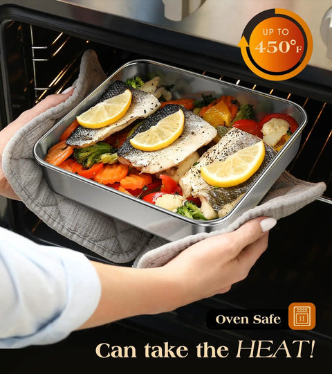 8x8 Inch 304 Stainless Steel Baking Pan With Lid, Heavy Duty Non-Toxic Square Cake Pan for Cakes, Brownies, and Casseroles in oven
