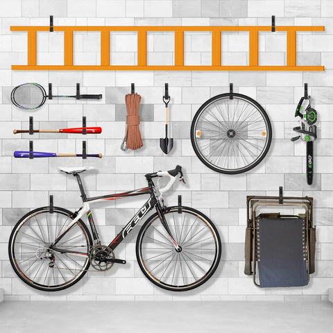 Beefy Heavy Duty Wall Mount Hooks Set For Garage And Garden with tools organized on wall using 2 Pack Small Steel U Hooks