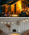 Outdoor and indoor settings with ST35 Edison Clear Bulbs 5W 120V Replacement For C7 E12 Screw Bases creating warm cozy vibes.