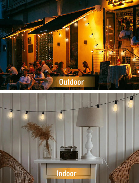 Outdoor and indoor settings with ST35 Edison Clear Bulbs 5W 120V Replacement For C7 E12 Screw Bases creating warm cozy vibes.