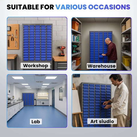 Heavy Duty 75 Drawer Small Parts Organizer For Nuts, Bolts And Tiny Hardware, Rugged Metal Storage Cabinet in various settings