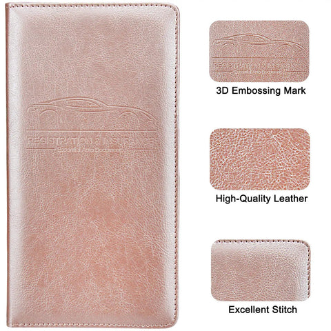 Keep Your Daily Driver Papers On Deck With This Rose Gold Car Registration And Insurance Card Holder featuring embossed leather.