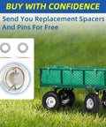 Flat Free Solid Tire And Wheel Set For Hand Trucks And Garden Carts on green lawn with replacement spacers and pins shown