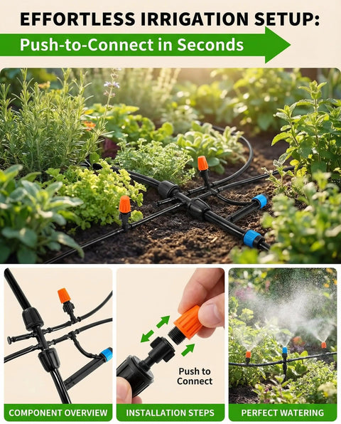 Pro Grade Drip Irrigation Kit With Dual Five Sixteenth And One Quarter Inch Tubing 240 Ft Main Line illustrating setup and use