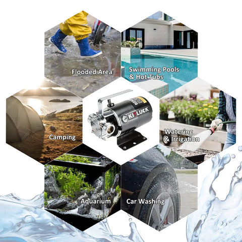 Portable 115V 1/10HP Water Transfer Pump Kit with 6 Ft Suction Hose, 330 GPH for pools, rain barrels, aquariums, and more