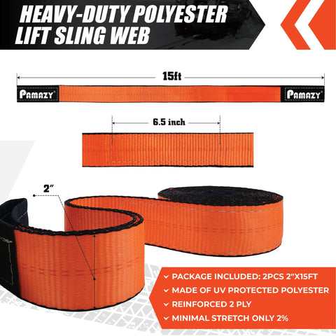 Heavy Duty Lift Sling Straps 2x15Ft Pack 18800 Pound Capacity Eye To Eye Nylon Rigging Straps For Hoists And Recovery