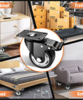 Close-up of a black 3-inch polyurethane swivel caster with top-plate and brake lever.