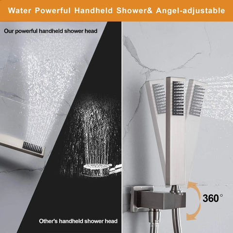 Rain Shower System With Handheld Spray, 10 Inch Wall Mounted Luxury Showerhead Set In Brushed Gold, dual spray function display