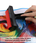 Hand using Diamond Painting Roller And Fix Tools Set For Full Drill Kits on colorful canvas for neat alignment