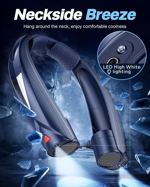 Hands Free Neck Fan With LED Book Light, Portable Cooling For Outdoor And Indoor Use, 6000mAh Rechargeable Battery Delivers 6-20 Hours