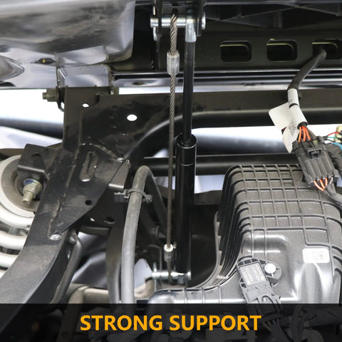 Dump Box Lift Shock For Polaris Ranger RGR 570 900 1000 installed under vehicle showcasing steel ends