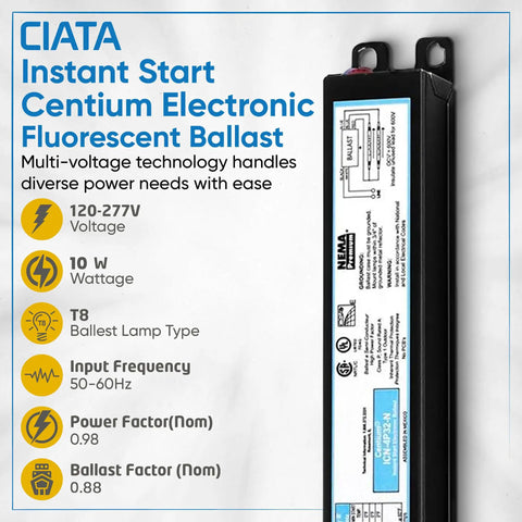Image of No-Fuss Instant Start Fluorescent Ballast For 4 F32T8 Lamps, 120-277V 50-60Hz, Centium Electronic Energy Saving Design.