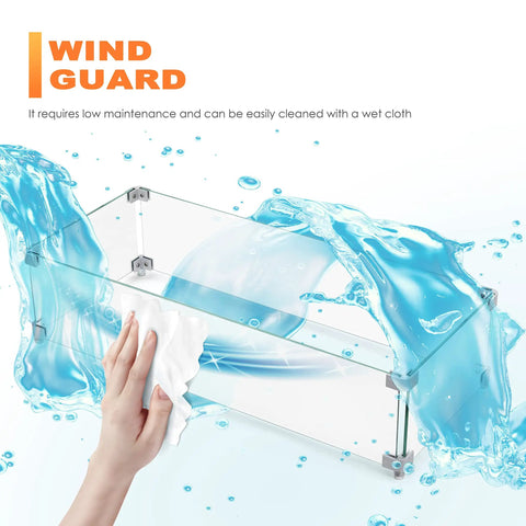 Rectangular Fire Pit Wind Guard For 52 Inch Tables, 27.6 X 11.7 X 6.5 Inches, shown being easily cleaned with water