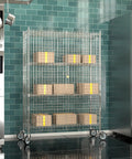 Heavy Duty Chrome Wire Mesh Rolling Security Cage Rock Solid Mobile Storage Locker NSF Certified 48X18X70 Inch with boxes.
