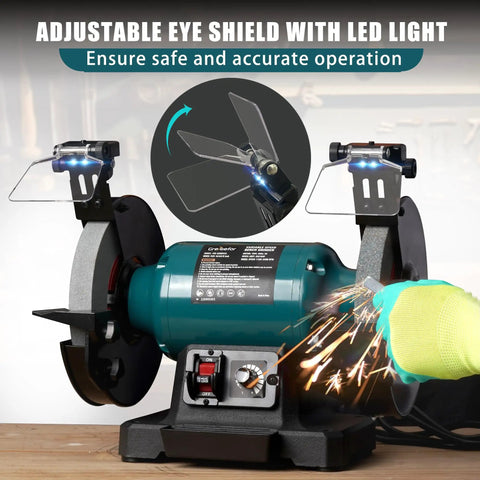 Built Tough 6 Inch Variable Speed Bench Grinder With Brushless Motor Grinding Wheel Dresser Led Work Light Cast Iron Base for sharpening with eye shield