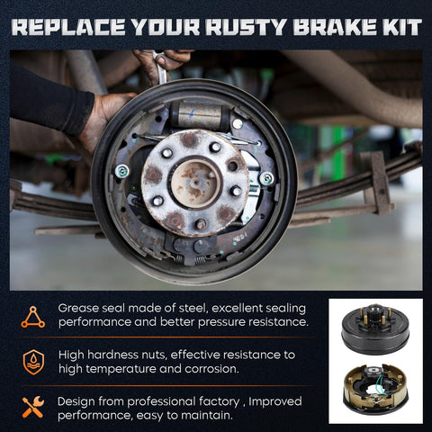 Youxmoto trailer brake drum kit, 10x2-1/4 in, 5 on 4.5 in bolt circle, rusted steel hub with brake shoes
