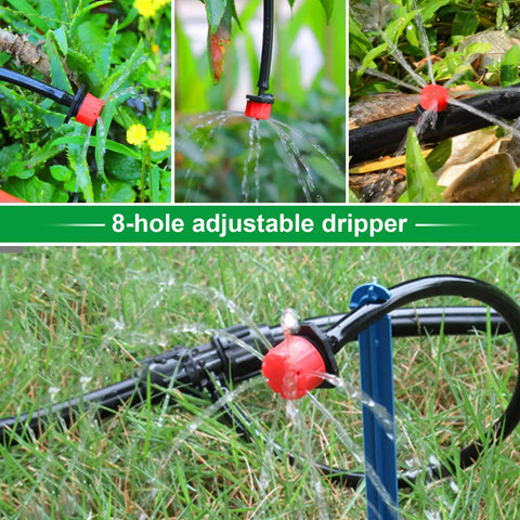 Adjustable Drip Irrigation Emitters Pack Of 200 Pcs One Quarter Inch Barb Connectors for garden with 8-hole spray