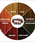 Color wheel showcasing wood stain options including Dark Walnut for Top Shelf Dark Walnut Exterior Wood Stain and Sealer Turbo Spray System.