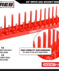 Red Two-Piece 3/8-Inch Drive Socket Keeper Organizer Tray Set For Metric And SAE Sockets Holds 56 Standard And Deep Sockets