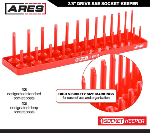 Red Two-Piece 3/8-Inch Drive Socket Keeper Organizer Tray Set For Metric And SAE Sockets Holds 56 Standard And Deep Sockets