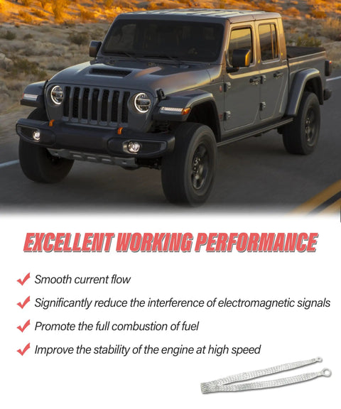 Heavy Duty Universal Automotive Ground Strap Kit Featuring Five Tough Braided Copper Grounding Cables for vehicles driving on roads.