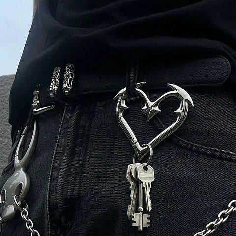 Y2K Heart Carabiner Keychain With Cute Star Clip For Keys Purses And Bags Dope Metal Key Ring For Goth Accessories Backpacks And Gifts Trendy Durable Metal Showstopper hanging from belt loop with keys