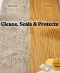 Real Deal Natural Beeswax Furniture Polish To Restore Dry Wood And Boost Natural Grain With Food Safe Olive Oil Blend For A Smooth Clean Finish That Gives Your Favorite Wooden Pieces Brand New Life In 3.5 Fl Oz Jar, before and after wood restoration.
