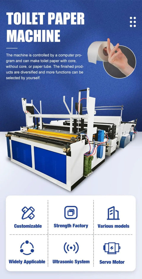 Heavy Duty Compact Toilet Paper Making Machine Full Throttle Rewinder Embosser Cutting Rig Top Shelf Tissue Conversion Line with core.