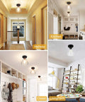 2 Pack Modern Industrial Semi Flush Mount Ceiling Lights With Clear Glass Shades In Matte Black installed in various rooms