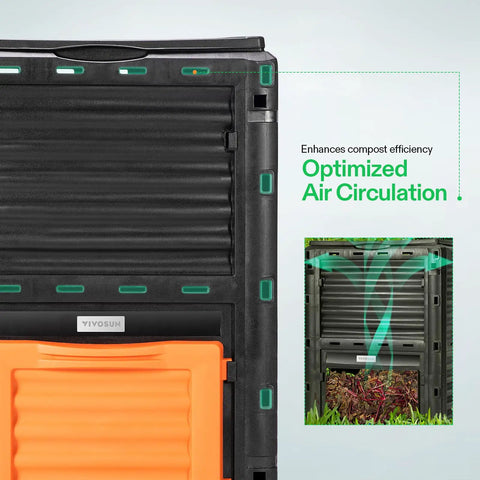 Close-up of Heavy Duty Outdoor Compost Bin 80 Gallon Capacity 300L Barrel with optimized air circulation for efficient composting.