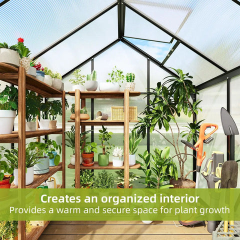 Walk In Greenhouse For Outdoor Use 6x4 Ft Built Tough Aluminum Frame Polycarbonate Panels Lockable Door Adjustable Roof Vent Hollow Wall Panels For Easy Spring Gardening And Year Round Plant Health