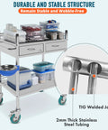 Improved Medical Stainless Steel Two Tier Rolling Cart With Wheels And Drawers for dental clinic with supplies and TIG welded joints