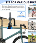 Curved Bike Repair Stand For Bench Mount Heavy Duty Workstand showing 45 lb capacity and adjustable holding a road bike.