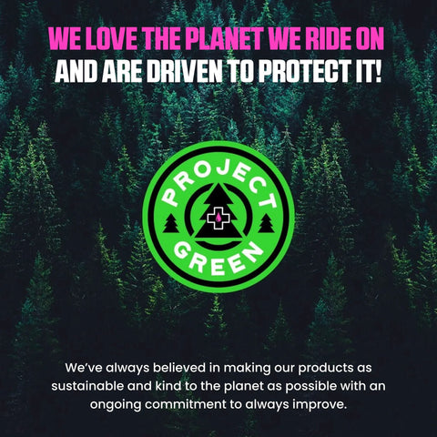 Front view of Project Green circular logo on a forest backdrop with sustainability message.