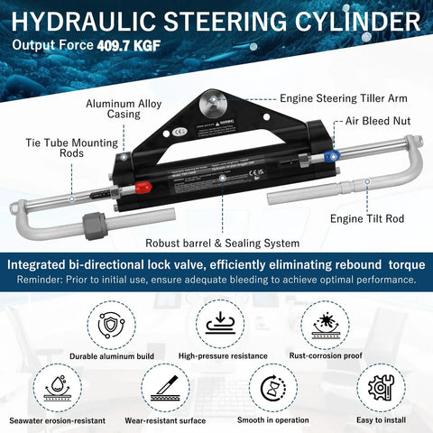 Hydraulic Outboard Steering Kit With Wheel Cylinder Helm Pump 20 Ft Hoses And Installation Parts for 150HP Boats
