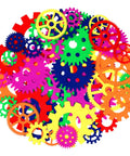 Colorful Gear Shaped Felt Decor Mats Set Of 48 In Four Sizes 3.1, 4.7, 6.2 And 7.8 Inches for science party and crafts.