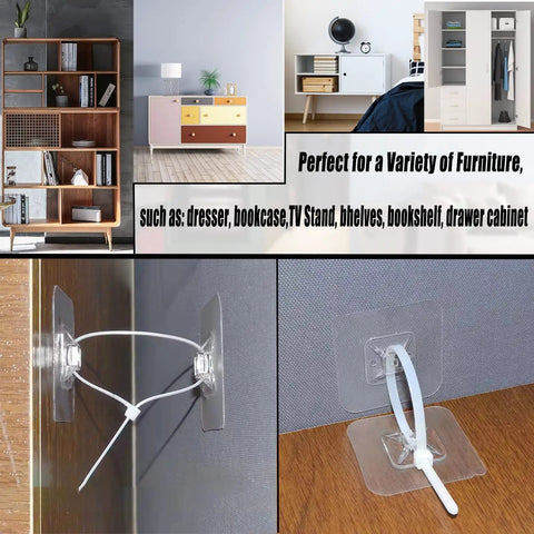 Anti Tip Furniture Anchors 8 Pack Adhesive Straps for Wall Mounting securing various furniture like bookcases and cabinets