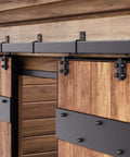 8 Foot Exterior Sliding Barn Door Hardware Kit With Box Rail Track, 450Lb Capacity, Black Weather Resistant Steel, Fits Double 24 Inch Doors
