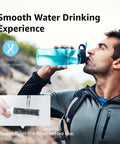 Man drinking from a bottle with Easy Fit Replacement Water Filter For Brita BB06, Compatible With Plastic 26 Ounce Or 36 Ounce Bottles
