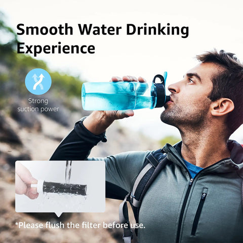 Man drinking from a bottle with Easy Fit Replacement Water Filter For Brita BB06, Compatible With Plastic 26 Ounce Or 36 Ounce Bottles