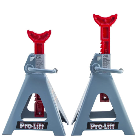 Front view of Six Ton Jack Stands Set With Double Lock Pins, Handle Lock And Mobility Pin, showing sturdy steel construction.