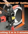 Heavy Duty Brushless Concrete Wall Cutter With Knockout RPM Motor And Thick Titanium Blade For Smooth Dust Free Deep Cuts On Slab Block Granite And Driveway Projects No Sweat Guaranteed, shown at 90° cutting angle.