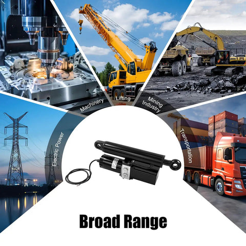 No Nonsense Heavy Duty 2 Ton DC12V Electric Linear Actuator in industrial applications for lifting, mining, and transportation.